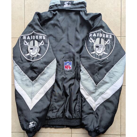 Los Angeles Raiders 90s STARTER puffer Al DAVIS jacket 2X blk silver NFL Pro vtg - Picture 9 of 10